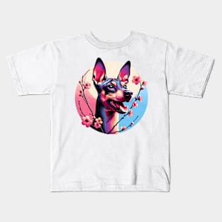 Xoloitzcuintli Joy in Spring with Cherry Blossoms and Flowers Kids T-Shirt